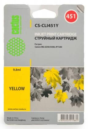 Совместимый картридж струйный Cactus CS-CLI451Y желтый для Canon MG 6340/ 5440/ IP7240 (9,8ml)