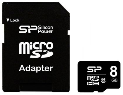 Карта памяти microSDHC 8Gb Class10 Silicon Power SP008GBSTH010V10-SP + adapter