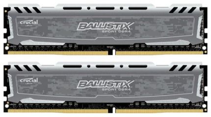 Модуль памяти Crucial 32GB Kit (16GBx2) DDR4 2400MHz (PC4-19200) CL16 Ballistix Sport LT Grey (BLS2C16G4D240FSB)