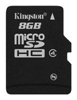 Карта памяти microSDHC 8Gb Class4 Kingston SDC4/8GBSP w/o adapter