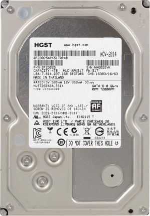 Жесткий диск HGST SATA-III 4Tb HUS726040ALE614 ULTRASTAR 7K6000 (7200rpm) 128Mb 3.5"