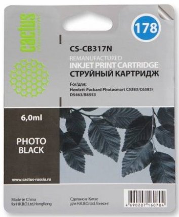 Совместимый картридж струйный Cactus CS-CB317N фото черный для №178 HP PhotoSmart B8553/ C5383/ C6383/ D5463 (6ml)