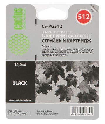 Совместимый картридж струйный Cactus CS-PG512 черный для Canon Pixma MP240/ MP250/ MP260 (14ml)