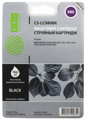 Совместимый картридж струйный Cactus CS-LC980BK черный для Brother DCP-145C/165C MFC-250C/ 290C (16ml)