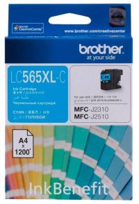 Картридж Brother LC-565XLC большой емкости с голубыми чернилами (до1200 страниц формата A4) для MFC-J2510