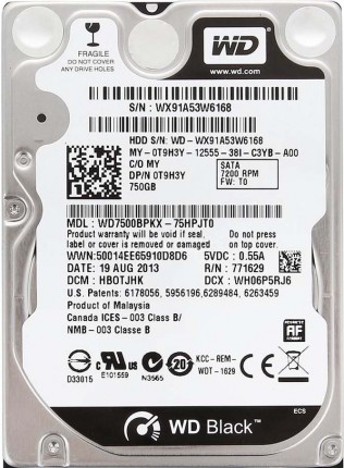 Жесткий диск WD SATA-III 750Gb WD7500BPKX Black (7200rpm) 16Mb 2.5"