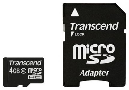 Карта памяти microSDHC 4Gb Class10 Transcend TS4GUSDHC10 + adapter