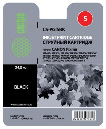 Совместимый картридж струйный Cactus CS-PGI5BK черный для Canon Pixma MP470/ MP500/ MP520/ MP530 (23,6ml)