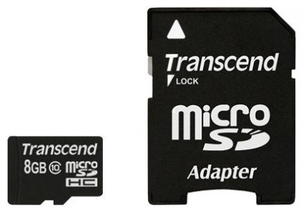 Карта памяти microSDHC 8Gb Class10 Transcend TS8GUSDHC10 + adapter