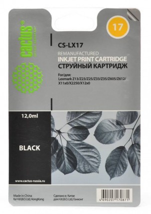 Совместимый картридж струйный Cactus CS-LX17 черный для Lexmark Z13/ Z23/ Z25/ Z33/ Z35/ Z605 (10ml)