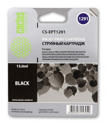 Совместимый картридж струйный Cactus CS-EPT1291 черный для Epson Stylus Office B42/ BX305/ BX305F (15ml)