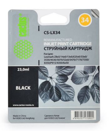 Совместимый картридж струйный Cactus CS-LX34 черный для Lexmark Z8x5/14x0/13x0 X25x0/ 33x0 (18ml)