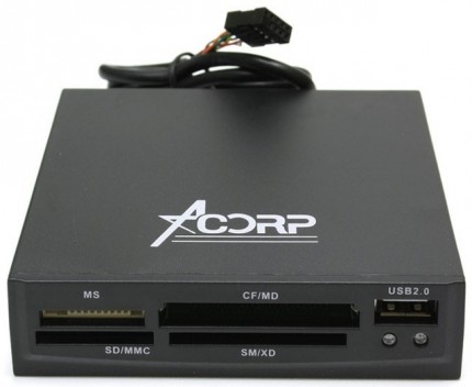 Устройство чтения карт памяти Acorp CRIP200-B USB2.0 (all-in-1, + USB port) Internal black