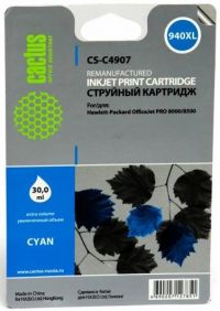 Совместимый картридж струйный Cactus CS-C4907 голубой для №940 HP OfficeJet PRO 8000/ 8500 (30ml)