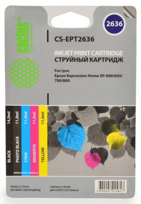 Совместимый картридж струйный Cactus CS-EPT2636 многоцветный для Epson Expression Home XP-600/ 605/ 700 Комплект 5 картриджей