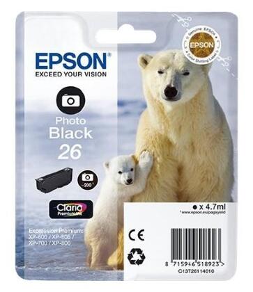 Картридж струйный Epson C13T26114012 фото черный для Epson XP-600/605/700/710/800 (200стр.)