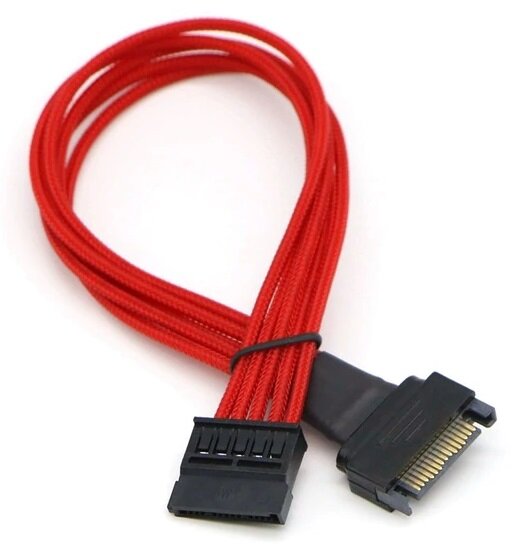 Удлинитель питания SATA 15Pin в оплётке, 20см, красный