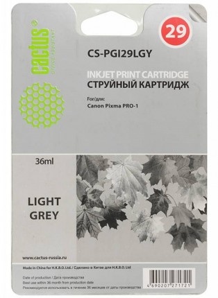 Совместимый картридж струйный Cactus CS-PGI29LGY светло-серый для Canon Pixma Pro-1 (36мл)