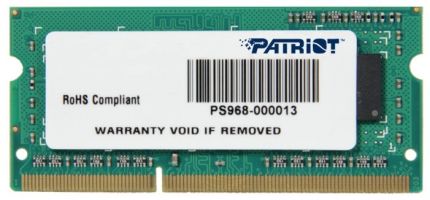 Модуль памяти DDR3 4Gb 1333MHz Patriot PSD34G133381S RTL PC3-10600 CL9 SO-DIMM 204-pin 1.5В
