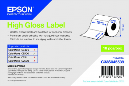 Рулон с вырубными этикетками Epson High Gloss Label102 мм x 51 мм для ColorWorks C3500 (610 шт)