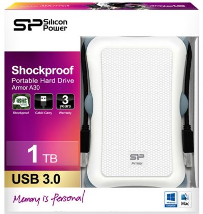 Жесткий диск Silicon Power USB 2.0 1Tb SP010TBPHDA30S3W A30 2.5" белый Armor