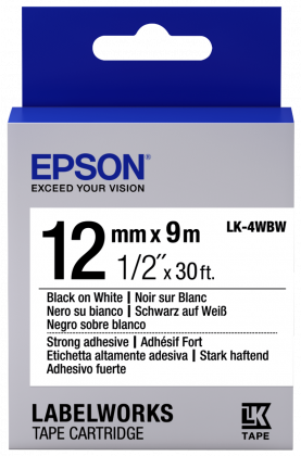 Лента термотрансферная Epson LK-4WBW Strong adhesive Black on White для LabelWorks LW-300/LW-400/LW-400VP/LW-700P/LW900P12мм