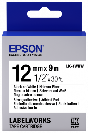 Лента термотрансферная Epson LK-4WBW Strong adhesive Black on White для LabelWorks LW-300/LW-400/LW-400VP/LW-700P/LW900P12мм
