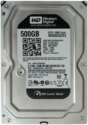 Жесткий диск WD SATA-III 500Gb WD5003AZEX Black (7200rpm) 64Mb 3.5"