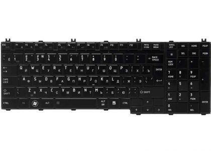 Клавиатура для ноутбука Toshiba Satellite A500/ F501/ P505/ L350 Backlit ,RU, Glossy