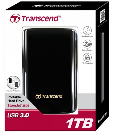 Жесткий диск Transcend USB 3.0 1Tb TS1TSJ25D3 StoreJet 25D3 2.5" черный