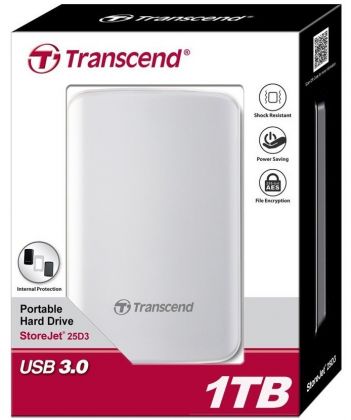 Жесткий диск Transcend USB 3.0 1Tb TS1TSJ25D3W StoreJet 25D3 2.5" белый