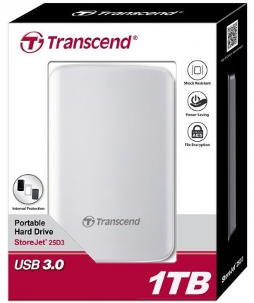 Жесткий диск Transcend USB 3.0 1Tb TS1TSJ25D3W StoreJet 25D3 2.5" белый