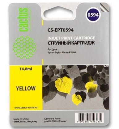 Совместимый картридж струйный Cactus CS-EPT0594 желтый для Epson Stylus Photo R2400 (14,8ml)