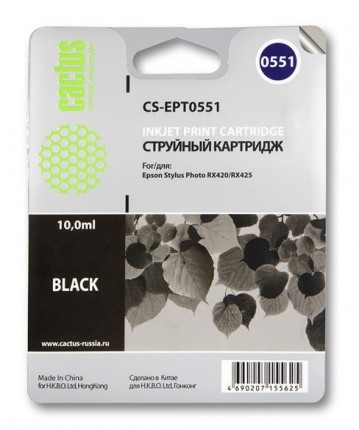 Совместимый картридж струйный Cactus CS-EPT0551 черный для Epson Stylus RX520/ Stylus Photo R240 (10ml)