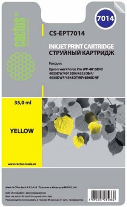 Совместимый картридж струйный Cactus CS-EPT7014 желтый для Epson WF-4015/ 4020/ 4025/ 4095/ 4515 (35мл)