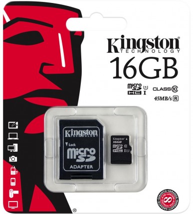Карта памяти Kingston microSDHC 16Gb Class10 UHS-I с адаптером (SDC10G2/16GB)